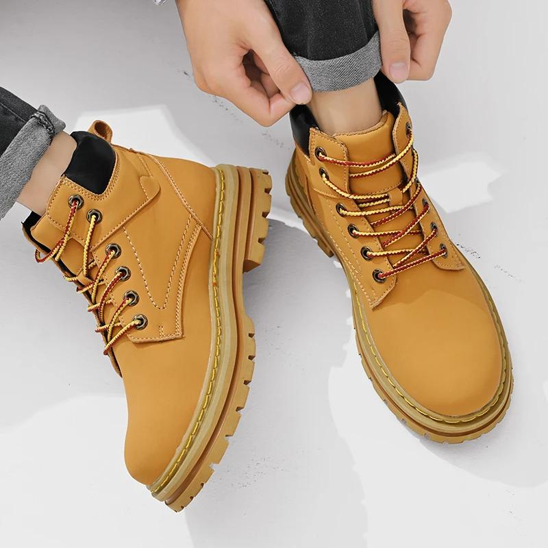 Genuine Leather Men's Boots, Handmade Retro Winter Boots, Waterproof Ankle Snow Boots, High-quality Men's Shoes, Large Size