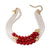 Trendiges rotes mehrschichtiges Kunstperlen-Halsband für Damen Streetwear-Party-Kleidung