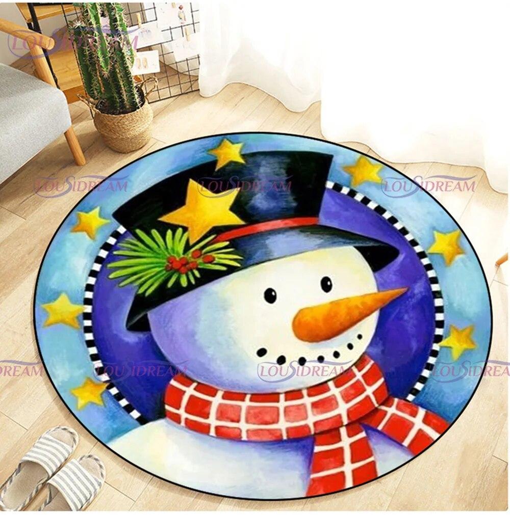 Christmas Snowman Round Carpet Floor Mat Living Room Carpet Kitchen Mat Santa Claus Carpet Picnic Mat Children's Room Decor