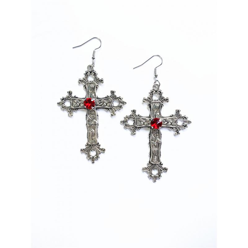 Hete Verkoop Gotische Punk Zilverkleurige Kruis Strass Oorbellen