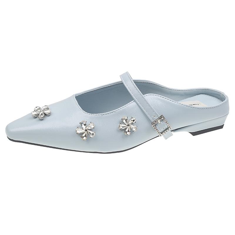 

Coarse heel French silver temperament bag head half slippers women s shoes wear 2025 spring and summer rhinestone Mary Jane sandals 40