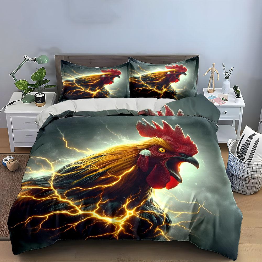 Electric Rooster Energy Theme Set Exquisite Three-Piece Bedding Set Gift For Kids And Adults