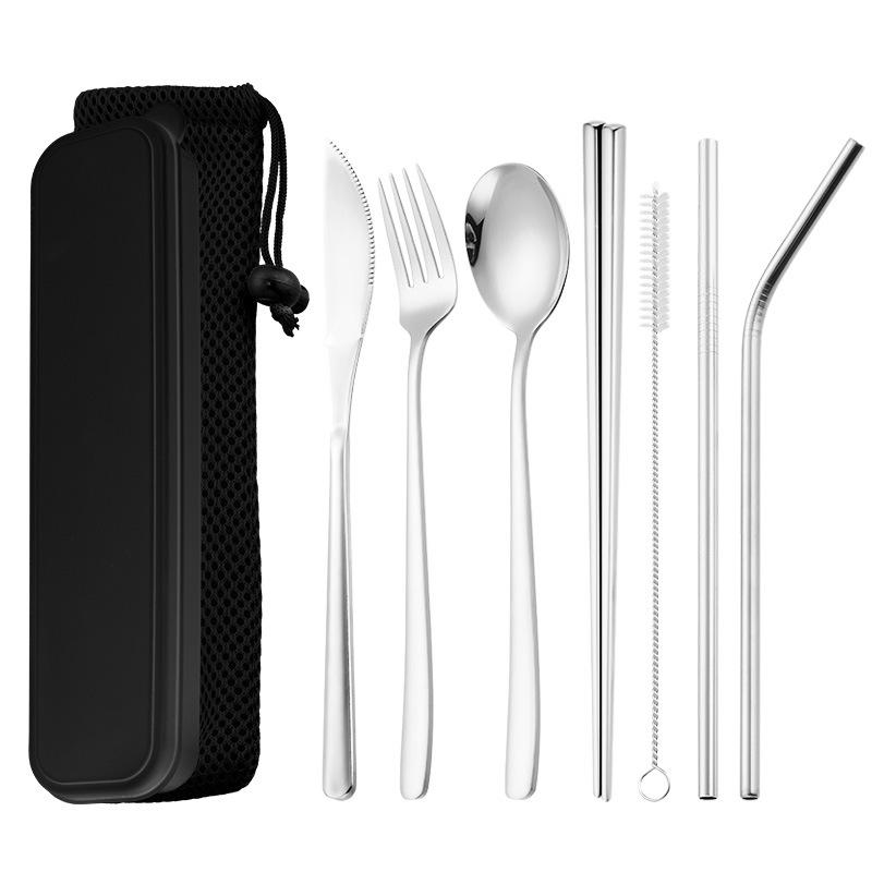 Korean Style Stainless Steel Cutlery Gift Set - Knife, Fork, Spoon, Straw