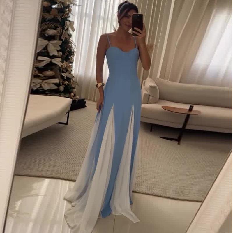Summer European American Fashion Stitching Waist Slim Sling Dress
