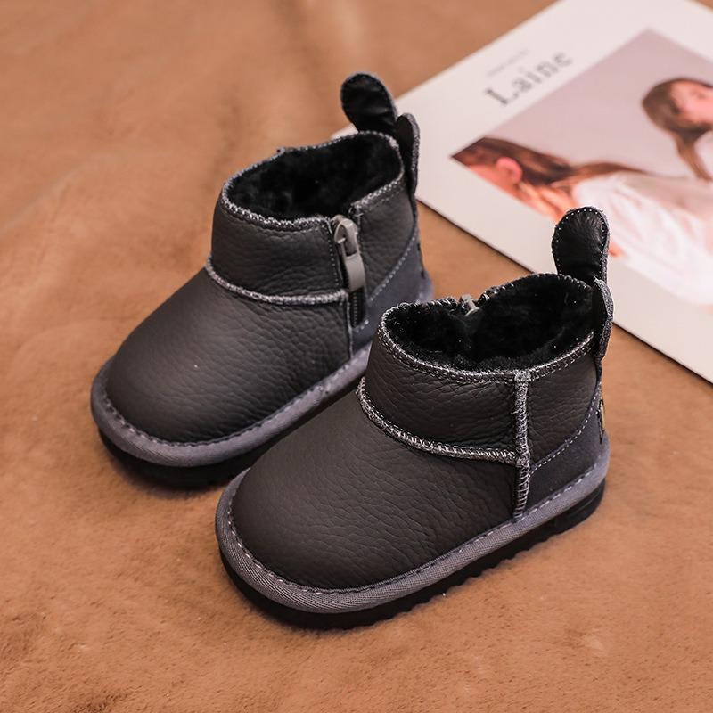 Winter Kinder Echtleder Stiefel für Baby Mädchen Jungen Schuhe Plüsch Kleinkind Schneestiefel Weiche Sohle Anti Rutsch Kinder Kleinkind Schuhe