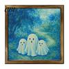 Solid Wood Desktop Decorations Halloween Ghost/Witch/Skeleton Decorative Painting, Wall Mount Square Frame Wooden Framed Paintings Picture for