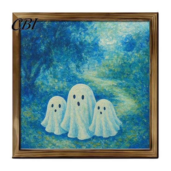 Solid Wood Desktop Decorations Halloween Ghost/Witch/Skeleton Decorative Painting, Wall Mount Square Frame Wooden Framed Paintings Picture for