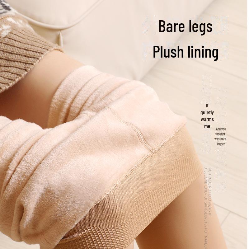 Ruiya Water Light Women's Nude Stockings: Autumn/Winter Natural Flesh Tone Plus Velvet Thick Base Socks