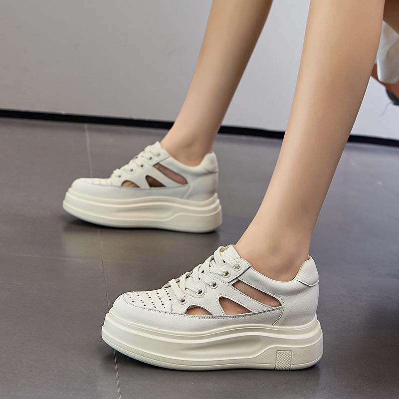 Muffin shoes platform women's sandals summer 2025 new shoes, small people show height, hollow inner height increase women's shoes, small white shoes