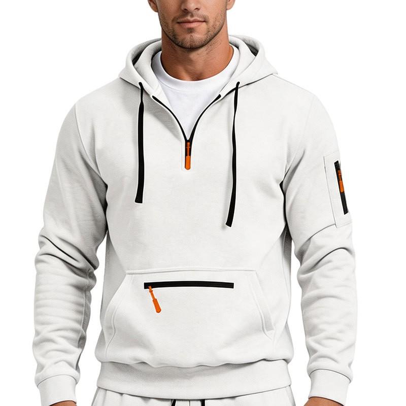 Mens Fleece Hoodie Half Zip Pullover Sweatshirt Casual Sports Top With Pockets