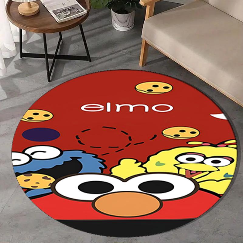 1PC Elmo And Cookie Sesame Friends Round Rug, Non-slip Chair Mat, Home Decor, Circle Carpet Perfect for Office, Bedroom, Living Room,Christmas Gift