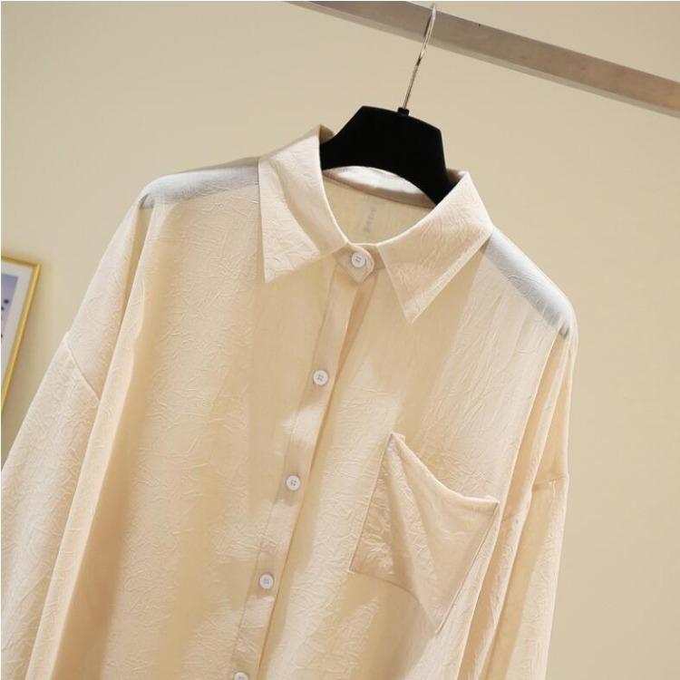 Summer Womens Thin Cardigan Hollow Out Korean Style Loose Long Sleeve Chiffon Shirt Jacket Casual Outwear