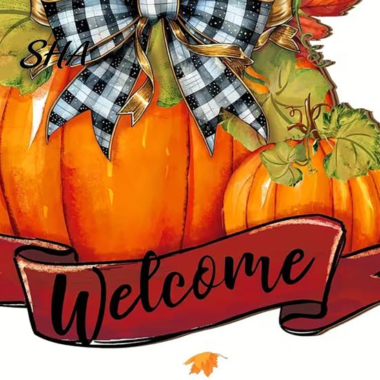 Bright Color Pumpkin Pendant Fall Welcome Sign, Thanksgiving Door Hanger, Wooden Decor Weather-resistant Sign Hanging Porch for Autumn Harvest