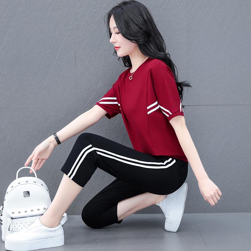 Women's Summer Fashion Cotton Sportswear Set: Batwing Shirt & Mid-Length Pants