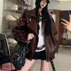 Amerikanischer Stil Mode Vintage Biker Lederjacke für Damen Herbst Lockerer Schnitt Vielseitig Trendig Lässige Oberbekleidung