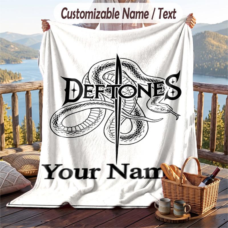 Custom Text Flannel Throw Blanket, Lightweight Cozy Bed Sofa BlanketDeftones