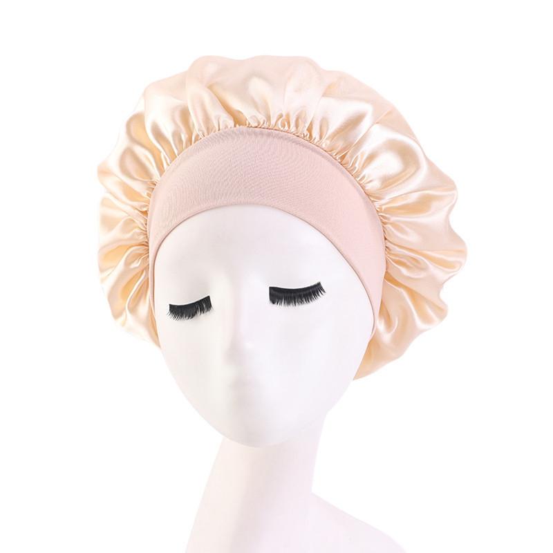 Soft Silk Hair Bonnet With Wide Band Comfortable Night Sleep Hat Hair Loss Cap