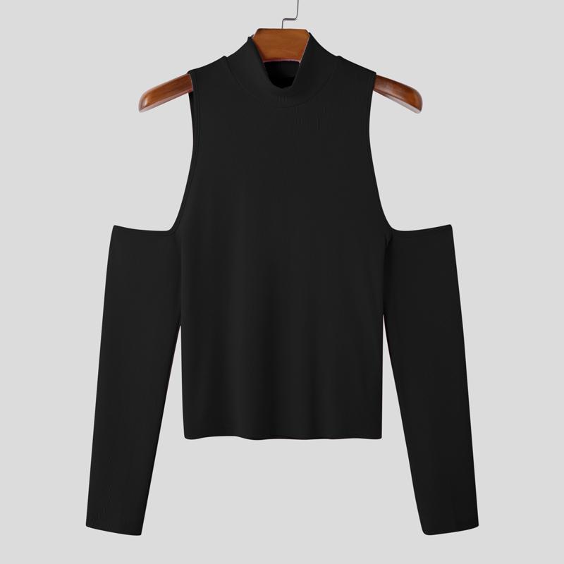 

INCERUN Мужские летние топы с высоким воротом и вырезом на рукавах, повседневные облегающие короткие майки 3XL чёрный