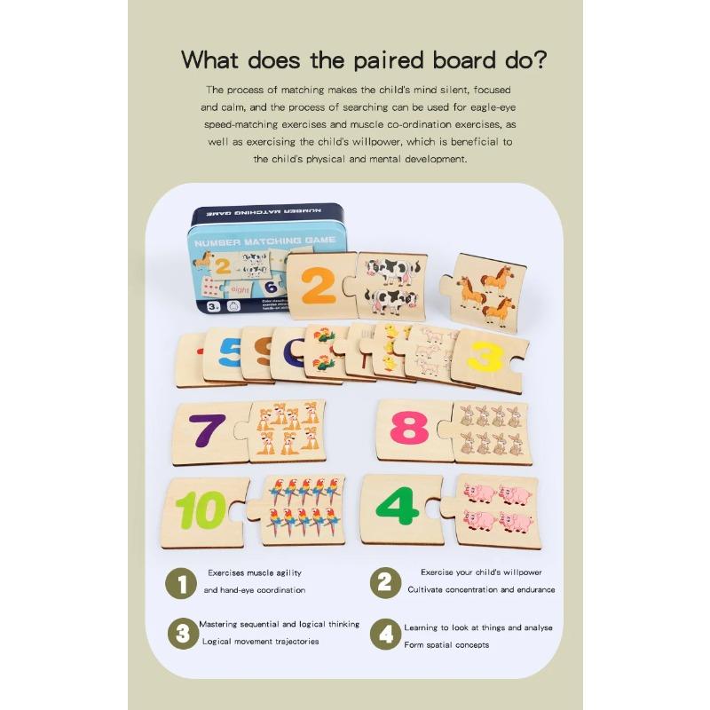 Interactive Wooden Learning Toy – Fun Animal & Number Matching Game for Shape Recognition & Early Math Skills, Ideal for Kids