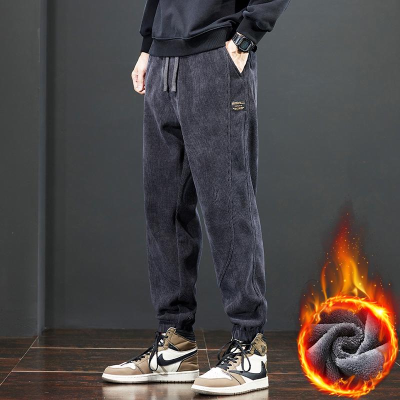 Herren 2025 Winter Fleece-gefütterte Cord-Sweathose: Dicke lässige Baumwollhosen für Herbst & Winter