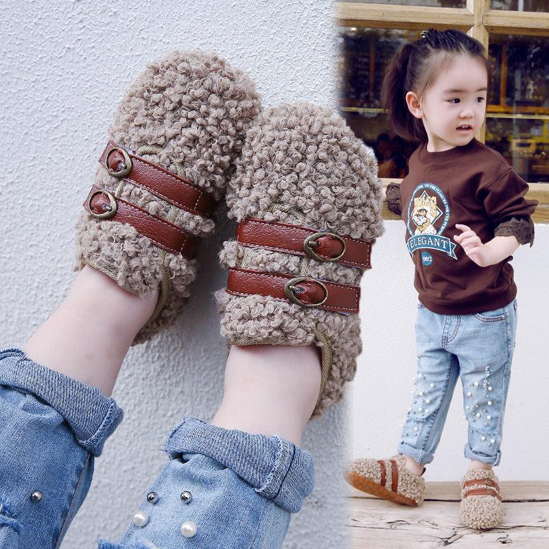 

Children s plush shoes, Korean version of girls fashion, thickened cotton shoes, boys warm beanie shoes, middle and small children s snow boots 21 yards inner length 13.3cm