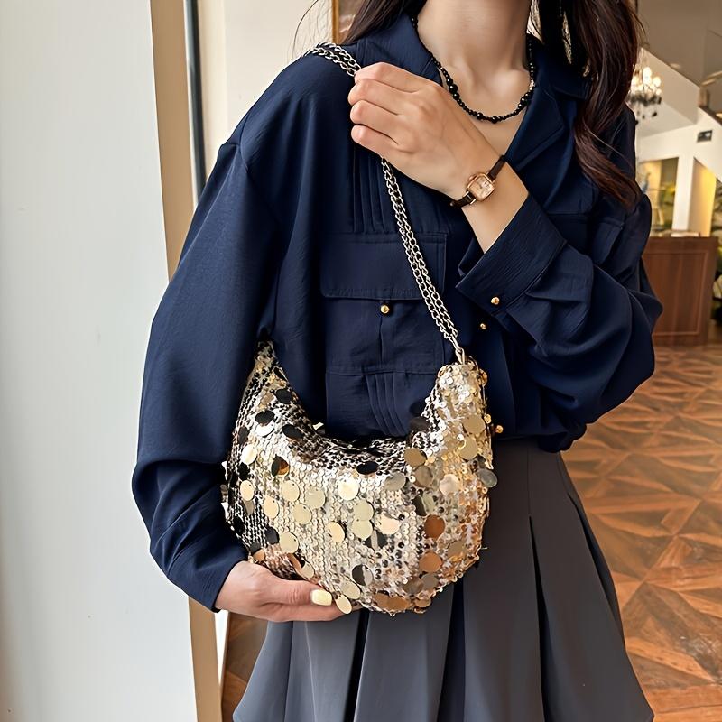 Korean Chain Sequins Crossbody Bag Trendy Korean Version, Fashionable, Niche, Unique, Chain Underarm Dumpling Bag