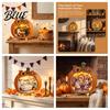 Handmade Wooden Halloween Art Ghost Pumpkin Tabletop Sign House with Mini Tiered Stacked Crafts Scene Fall Harvest Desktop Ornament for Home Office
