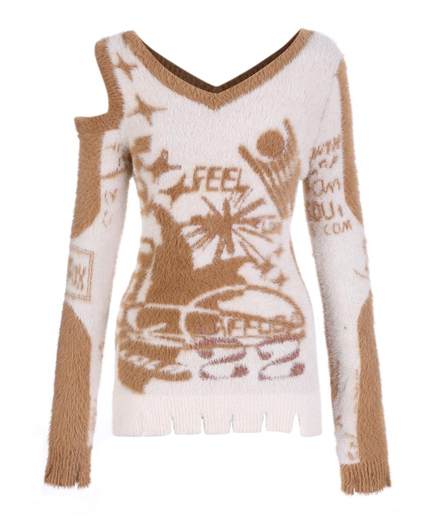 LALAFOX Lala Printed Cut Out Knit Beige Bp4Kl001
