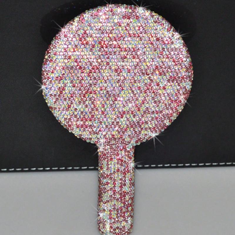 1pc Portable Crystal Rhinestone Handheld Mirror, Rhinestone-Encrusted ABS Beauty Handle Makeup Mirror, Bling Bling Princess Mirror for Makeup Touch-Up