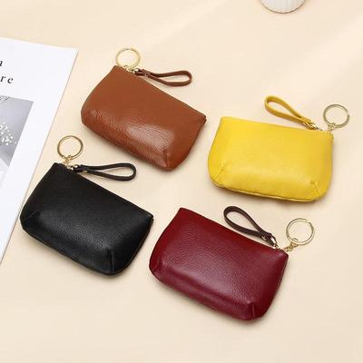 Soft Cowhide Zipper Keychain Wallet - Genuine Leather Coin Purse for Women