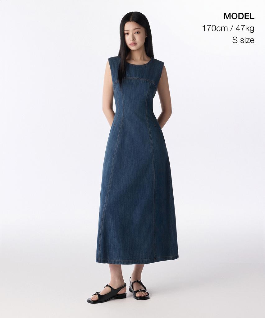 MUSINSA STANDARD WOMAN Women'S Paneled Denim Maxi Dress [Medium Indigo]