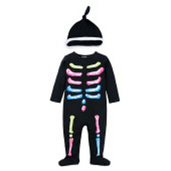 Halloween Skull Print Baby Romper with Bat Shape and Pumpkin Design, Includes Hat