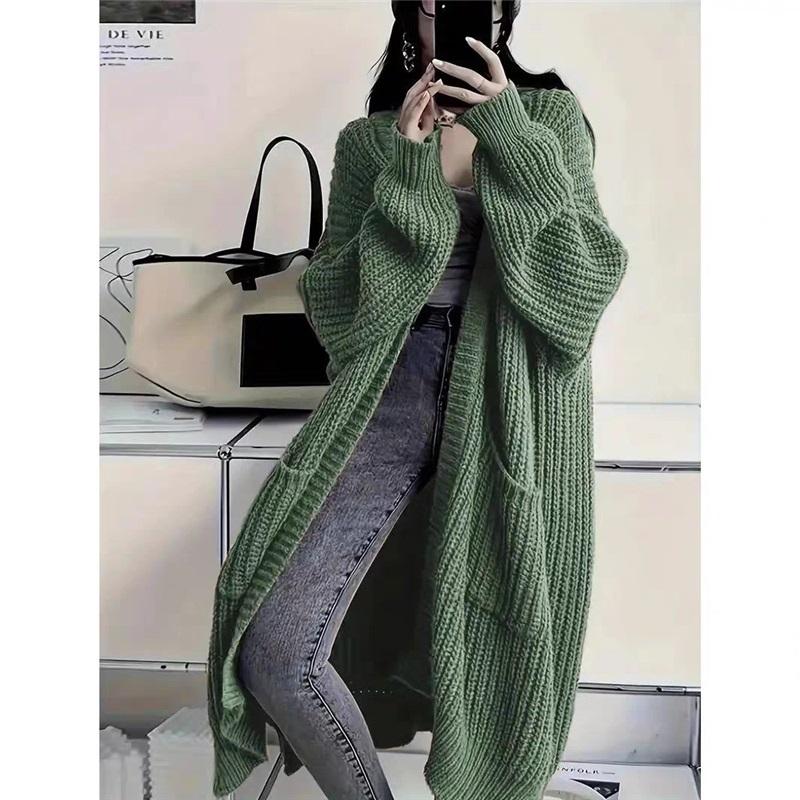 Women Oversized Long Knit Cardigan Loose Chunky Knit Open Front Sweater Coat With Pockets Winter Warm Outerwear