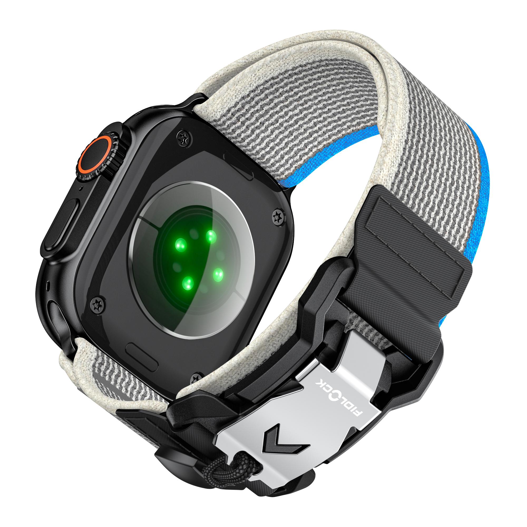 

Watch Strap for Apple Watch Series 10 Ultra 9 8 7 SE 6 5 4 3 2 1 46mm 49mm 45mm 44mm 42mm Nylon Band with Metal FIDLOCK Blue/Grey