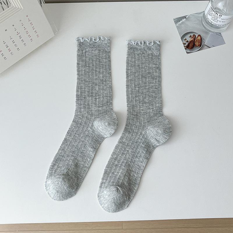 Summer Solid Color Mesh Middle Tube Women Socks Lightweight Breathable Fashion Versatile Ruffle Ballet Style Lolita Girls Socks