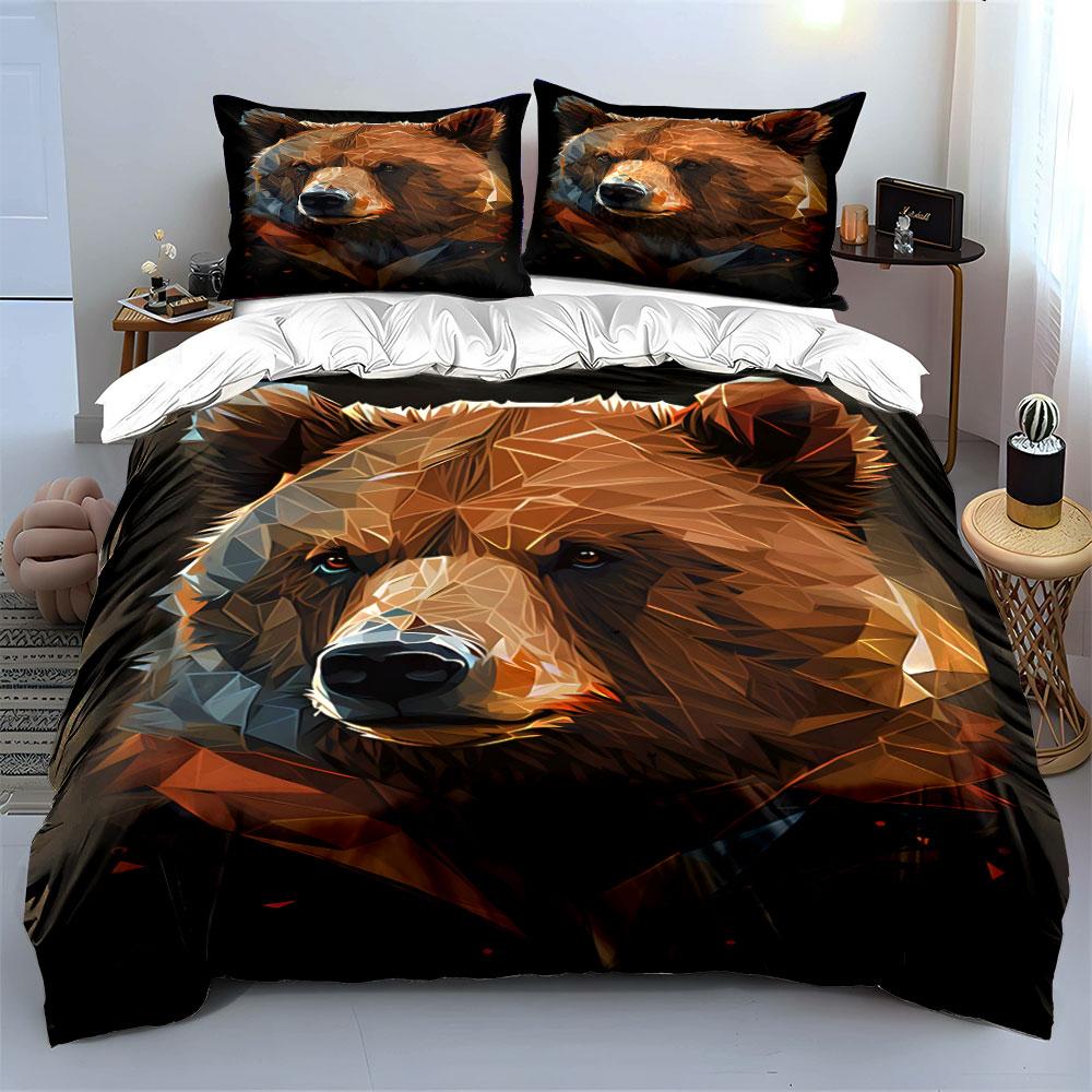 Geometric-style bear illustration. Bedding sets Duvet cover sets Duvet covers Pillowcases(1*Duvet Cover 2*Pillowcases without duvet insert)