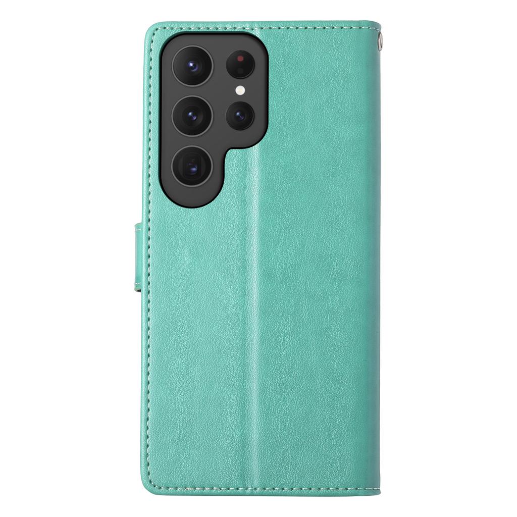 For Samsung Galaxy S25 Ultra Wallet Case Butterfly Floral Imprint PU Leather Phone Cover with Wrist Strap