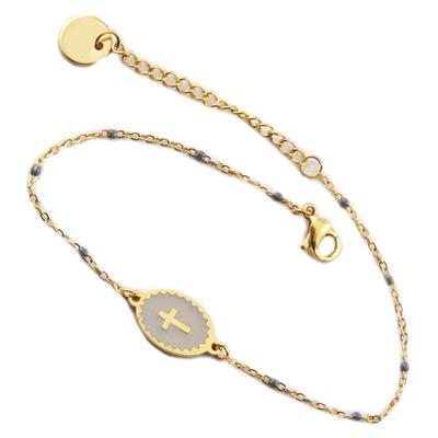 [R0079] - Golden Gray 'Cross' Steel Designer Bracelet - 12x9 Mm