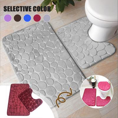 (Qunide) Home 3-teiliges Badezimmerteppich-Set mit Steinprägung, einfarbig, Memory-Schaum, weich, rutschfest, mit Gummi-Rückseite