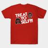 Men Black Print T-shirt Treat Yo Self! Parks And Rec Fan Design No-Cut Transfer Paper Print Cotton Tshirt