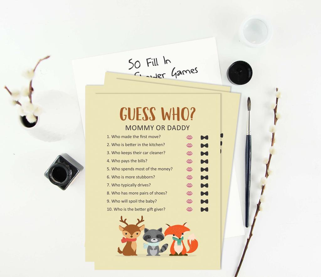 Inkdotpot Mommy Or Daddy Who Said it Game Gender Neutral Winter Animals Set of 50 Fun Baby Shower Game Party Supply