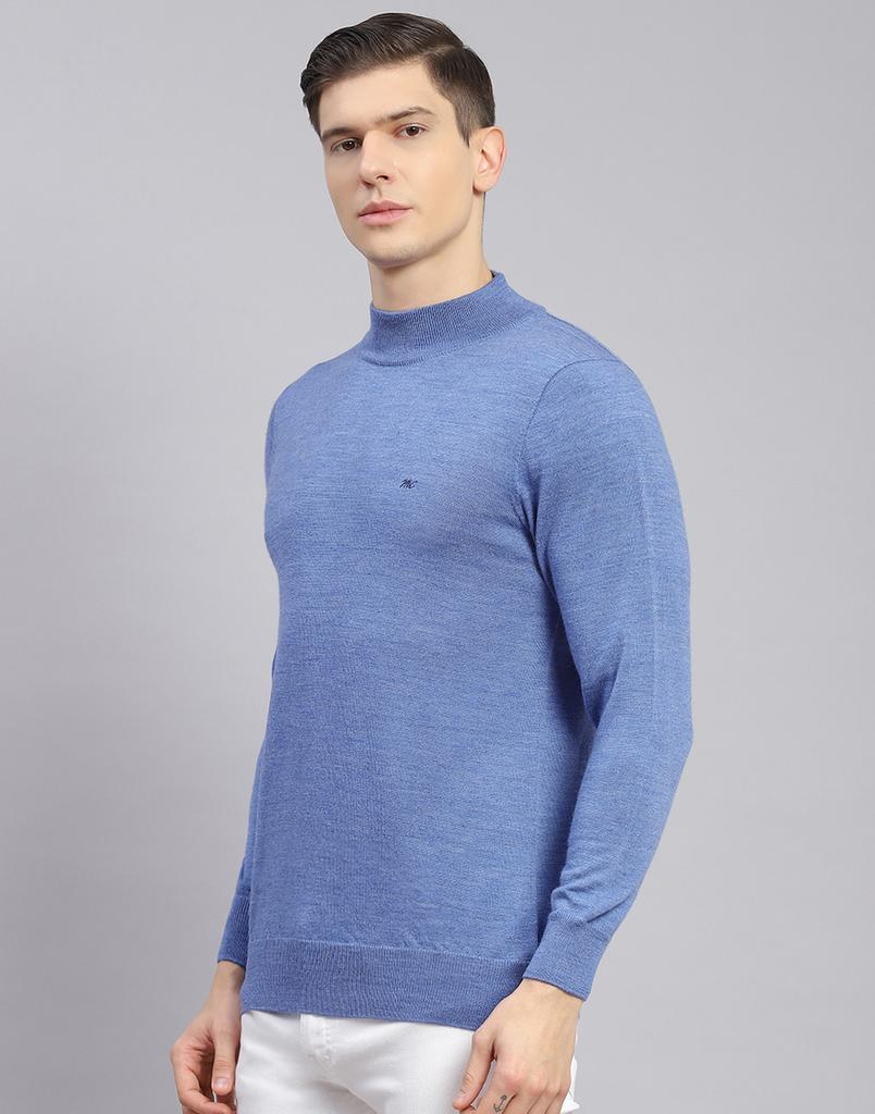 MONTE CARLO Mens Solid Blue Turtle Neck Full Sleeve Pullover