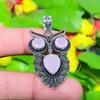 Owl- Pink Chalcedony Gemstone Handmade 925 Sterling Silver Pendant 1.97" r6E31