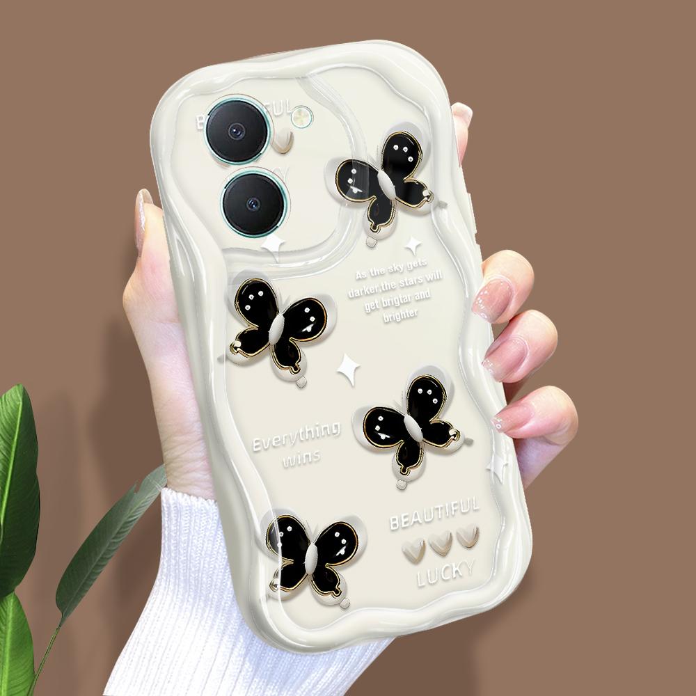 Niedliches Cartoon-Muster Creme Textur Gehäuse Wellenförmiger Rand Weiche Silikonhülle Telefonhülle für Vivo