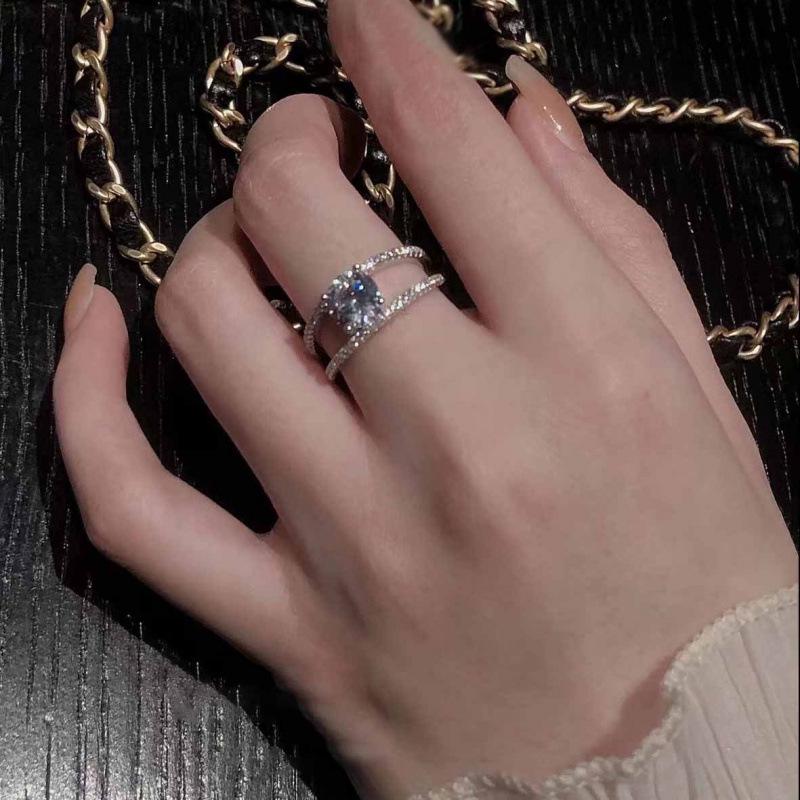 Korean Double Layer Diamond Ring for Women - Elegant and Versatile Gift Adjustable Opening