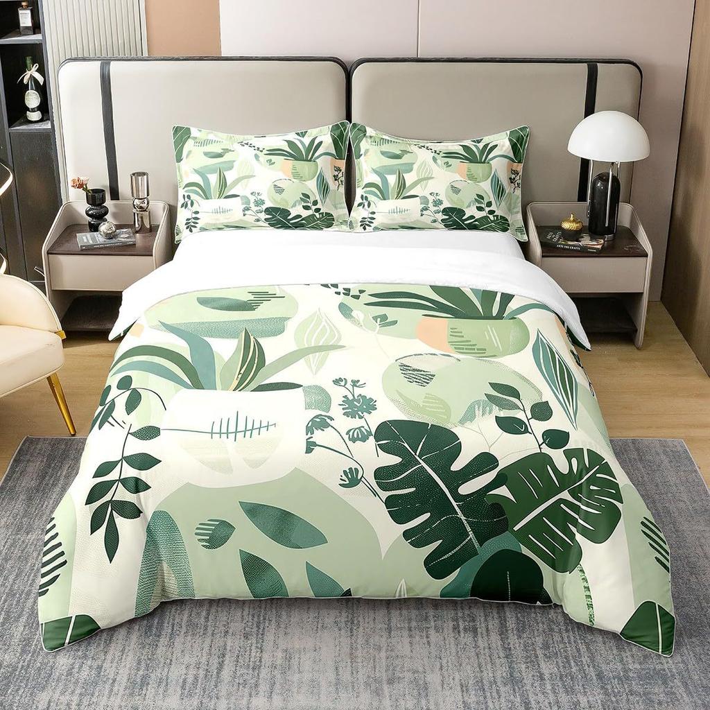 Palm Leaves Duvet Cover Monstera Banana Leaves Comforter Covers Hawaiian Tropical Bedding Set Green Leaves Branches Quilt Cover