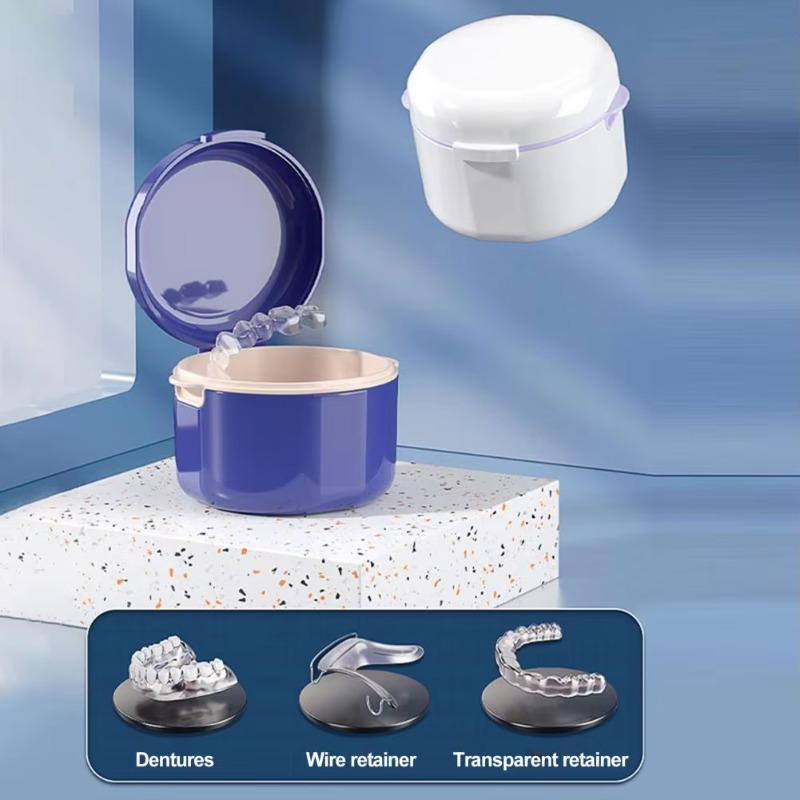 1Pc Double Layer Denture Retainer Case Teeth Denture Cleaning Portable Case Hollow Braces Orthodontic Retainer Storage Box
