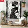 Black And White African Woman Silhouette Wall Tapestry Modern Art Decor 2D Flat Printing