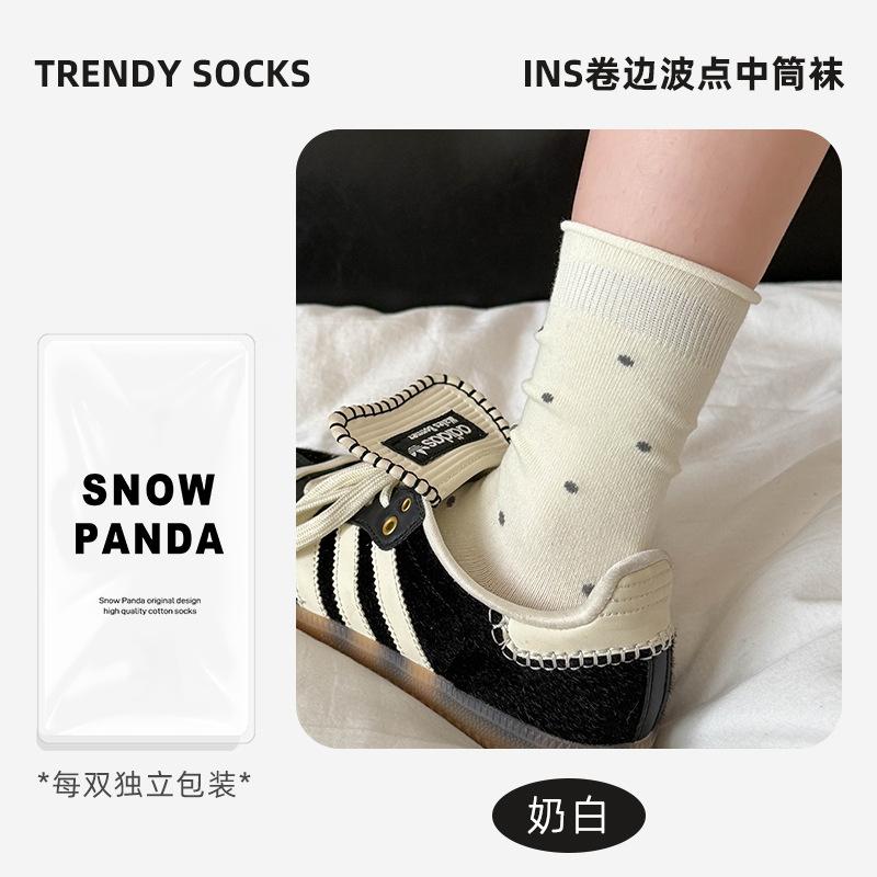 Socks Autumn Sweat-Absorbing And Odor-Proof Cotton Socks Polka Dot Rolled Hem Stacked Socks Mid-Leg Socks Versatile Casual Socks