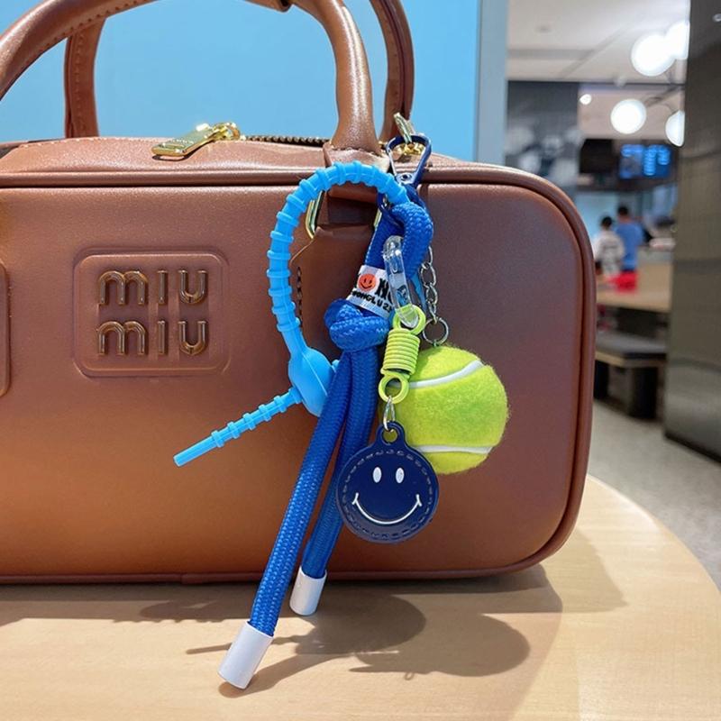 Smile Tennis Keychain For Backpack Decoration And Female Gift With Practical Nylon Rope Bags Pendant Bag Accesories